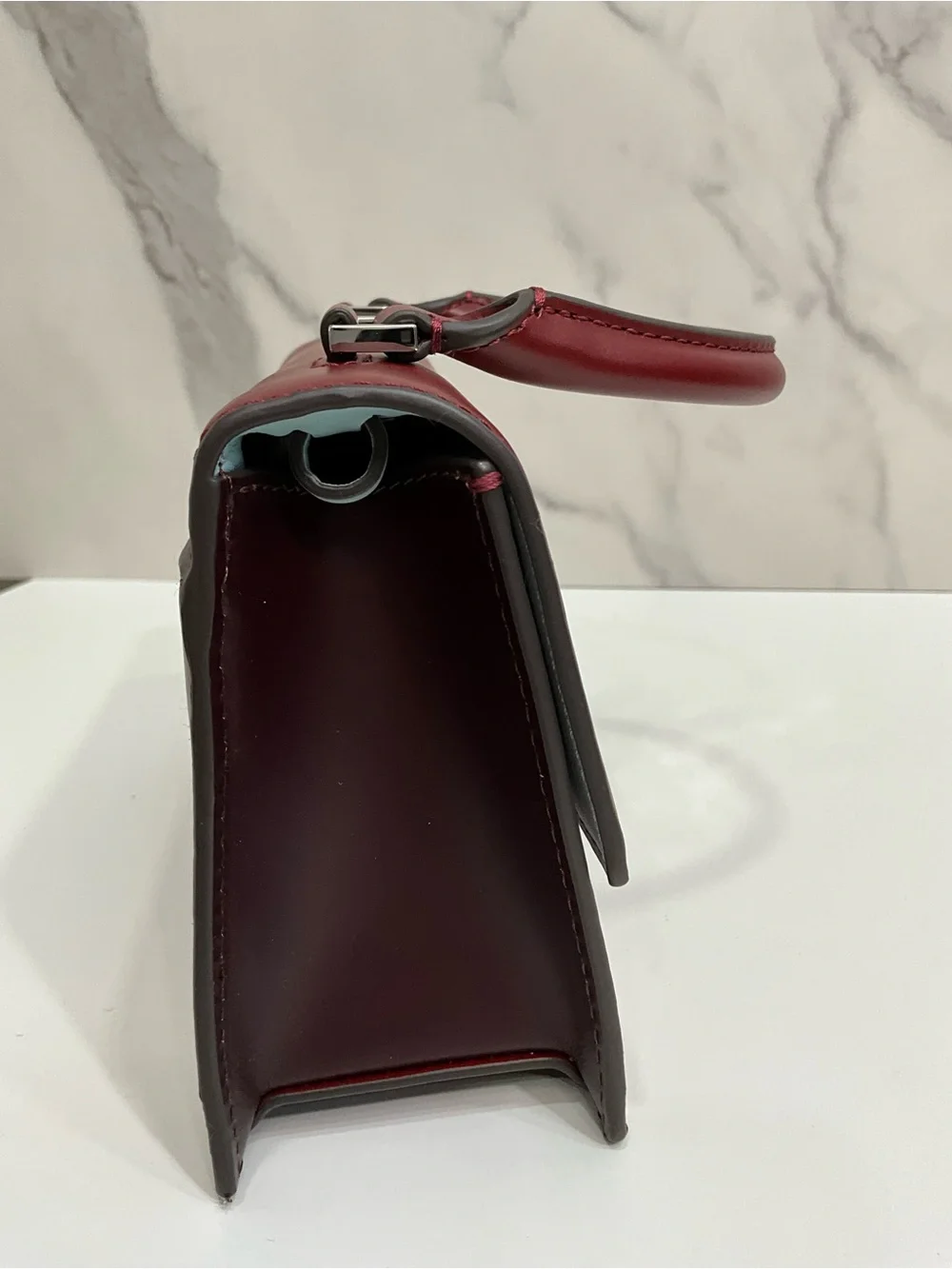 TORY BURCH Bon Bon Spazzolato Leather Mini Top Handle Crossbody Bag Burgundy